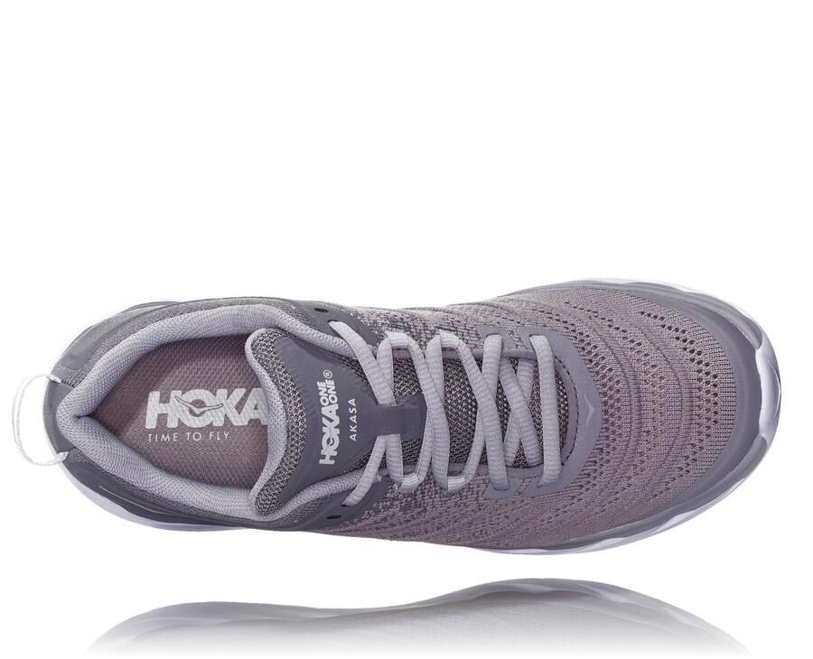 Hoka One One Womens Running Shoes - Akasa - Grey - GJIC82915